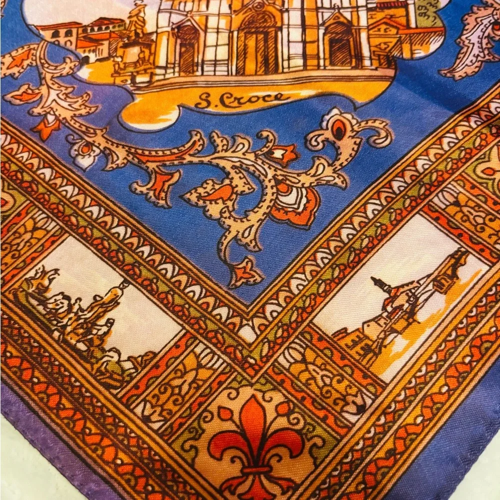 Scarf of Florence, Italy with Vibrant Blue and Orange Hues NWOT - Picture 10 of 12